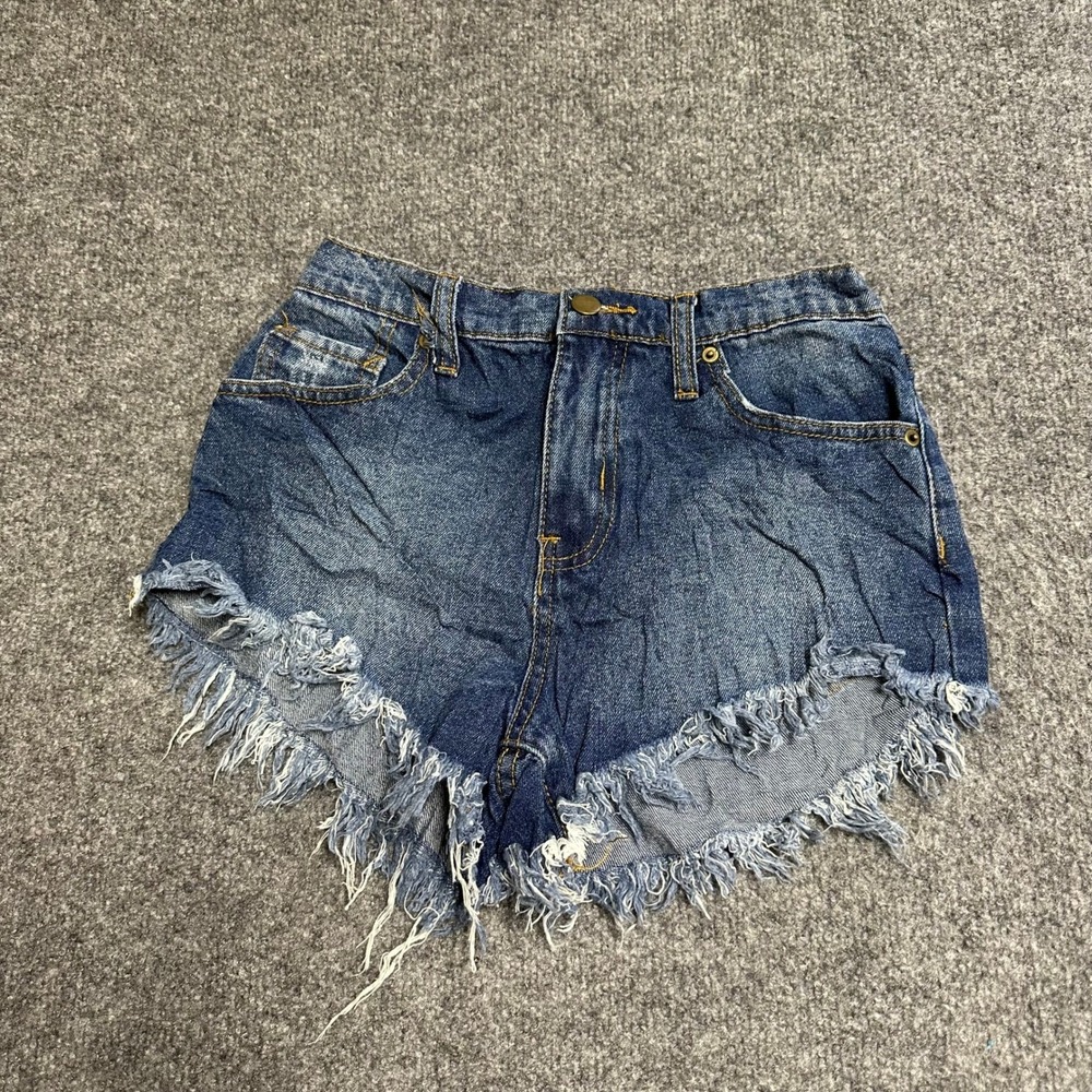 Forever 21 Shorts Womens Size 25 Blue Denim High Waisted Frayed Raw Hem Jean